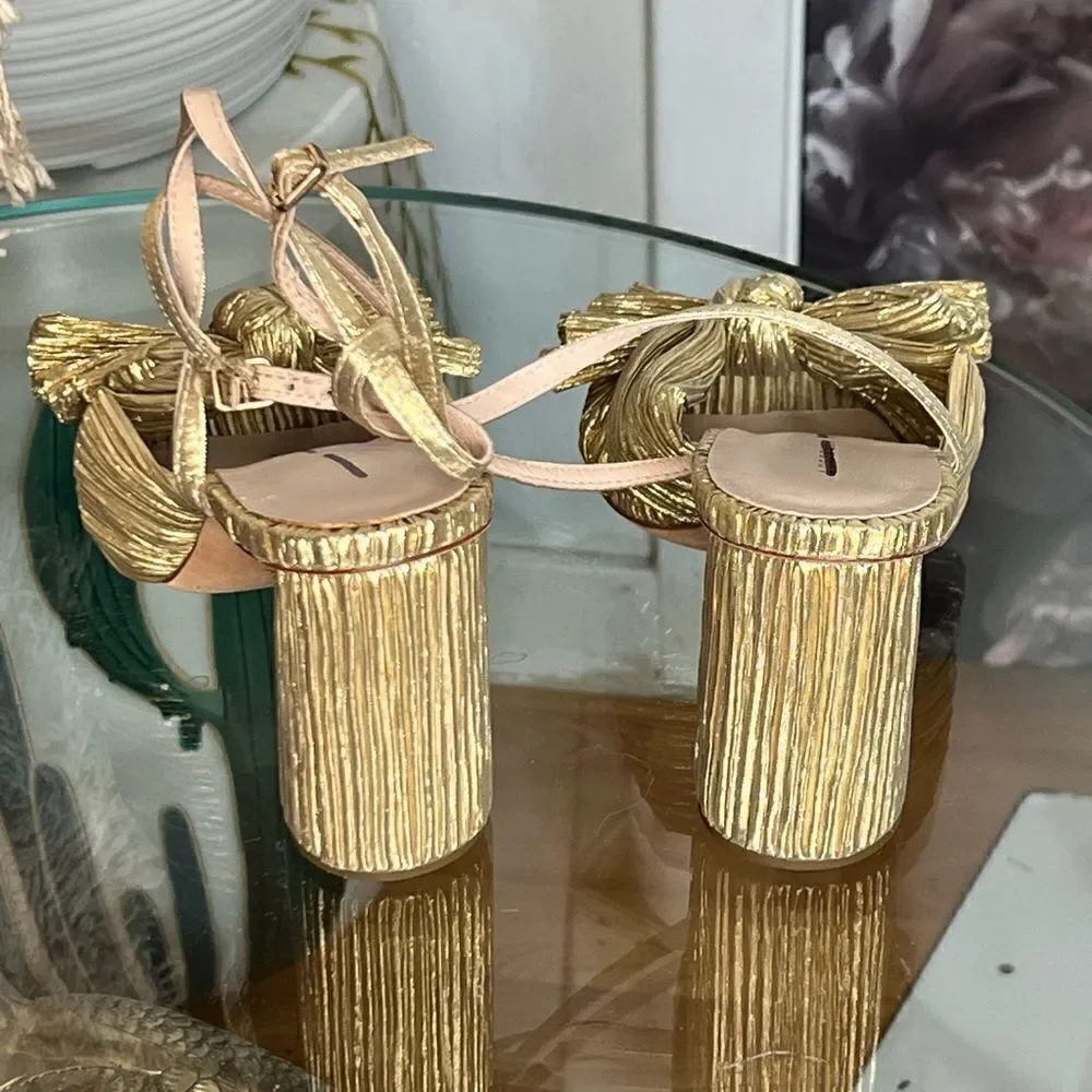 Loeffler Randall Camellia Gold Pleated Bow Heel  $395.00